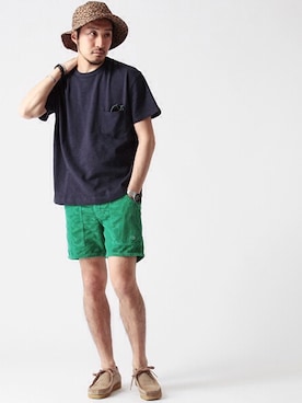 「青いTシャツ」｜「アイテム（帽子）」を使った、佐藤嘉紀さん（メンズ・174cm）の夏コーディネート