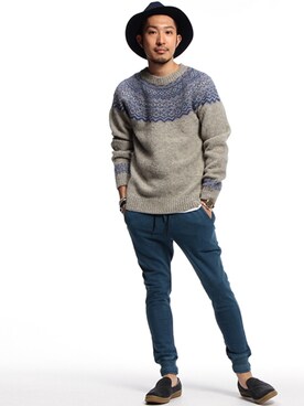 「クルーネックニット」｜佐藤嘉紀さん（メンズ・174cm）の夏コーディネート