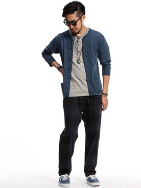 「BEAMS PLUS（ビームスプラス）のアイテム（Tシャツ/カットソー）」を使った、佐藤嘉紀さん（メンズ・174cm）の夏コーディネート