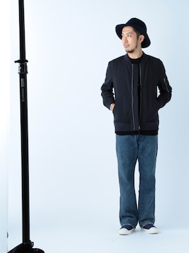 「Wrangler」｜「アイテム（ミリタリージャケット）」を使った、佐藤嘉紀さん（メンズ・174cm）の秋コーディネート