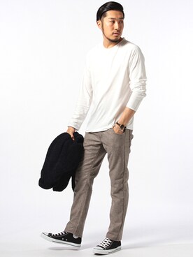 「B:MING by BEAMS（ビーミングバイビームス）のアイテム（ニット/セーター）」を使った、佐藤嘉紀さん（メンズ・174cm）の夏コーディネート