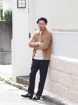 「B:MING by BEAMS（ビーミングバイビームス）のアイテム（ニット/セーター）」を使った、佐藤嘉紀さん（メンズ・174cm）の秋コーディネート