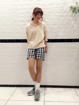「ショーパン×スニーカー」｜「アイテム（パンツ）」を使った、わーちゃんさん（レディース・160cm）の夏コーディネート