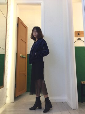 「PULL&BEAR（プルアンドベア）のアイテム（ブーツ）」を使った、Max逼さん（レディース・158cm）の秋コーディネート