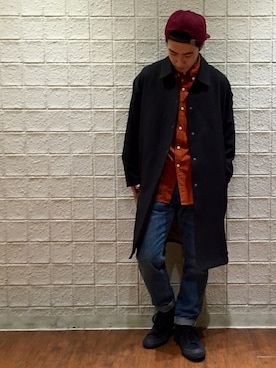 「LEE」｜「アイテム（ステンカラーコート）」を使った、YUKIさん（メンズ・164cm）の秋コーディネート