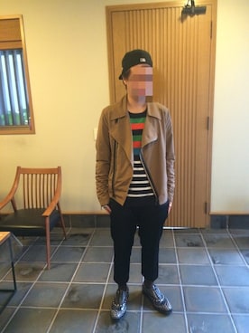 「Yves Saint Laurent（イヴサンローラン）のアイテム（ライダースジャケット）」を使った、すしおさん（メンズ・172cm）の秋コーディネート