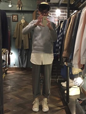 「417 EDIFICE（フォーワンセブンエディフィス）のアイテム（スウェット）」を使った、SATOSHIさん（メンズ・175cm）の冬コーディネート