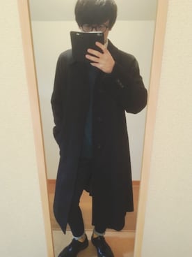 「COMME CA DU MODE（コムサデモード）のアイテム（チェスターコート）」を使った、びっくんさん（メンズ・171cm）の冬コーディネート