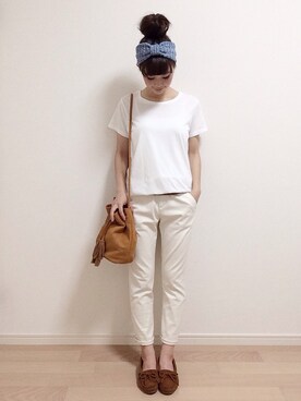 「Minnetonka（ミネトンカ）の【Ri】Minnetonka(ミネトンカ)　キルティモック　スエード (589)（モカシン/デッキシューズ）」を使った、mAy☆uMeさん（レディース・158cm）の夏コーディネート