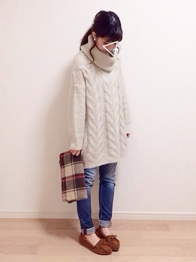 「Ungrid（アングリッド）の【Casual】ﾀｰﾄﾙｹｰﾌﾞﾙﾙｰｽﾞﾆｯﾄ（ニット/セーター）」を使った、mAy☆uMeさん（レディース・158cm）の冬コーディネート