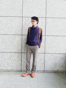 「BLUE WORK（ブルーワーク）のアイテム（ニット/セーター）」を使った、ryoooooooooochanさん（メンズ・176cm）の秋コーディネート