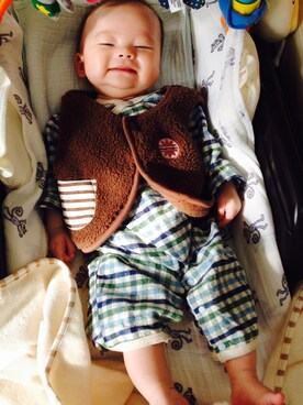 「アイテム（ママ＆ベビー、グリーン系）」を使った、m☆kさん（キッズ・80cm）の春コーディネート