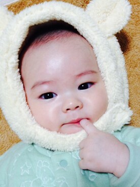 「アイテム（ママ＆ベビー、グリーン系）」を使った、m☆kさん（キッズ・80cm）の春コーディネート