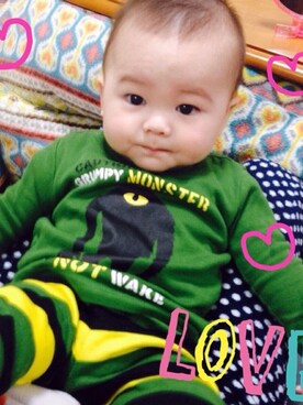 「アイテム（ママ＆ベビー、グリーン系）」を使った、m☆kさん（キッズ・80cm）の春コーディネート