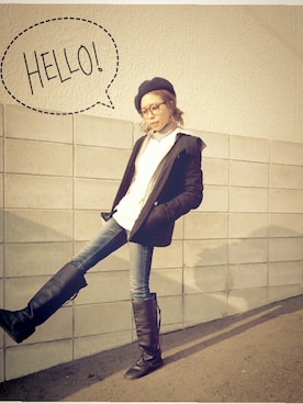 「インディゴデニム」｜「アイテム（ダッフルコート）」を使った、maiさん（レディース・165cm）の冬コーディネート