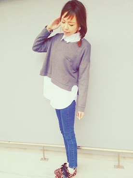 「スウェット×シャツ」｜maiさん（レディース・165cm）の冬コーディネート