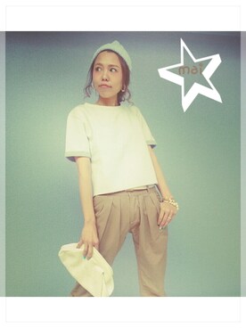 「パールアクセ」｜「アイテム（ニットキャップ/ビーニー）」を使った、maiさん（レディース・165cm）の春コーディネート