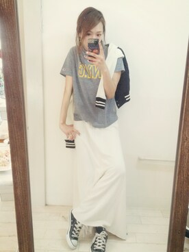 「マキシスカート」｜「アイテム（スタジャン）」を使った、maiさん（レディース・165cm）の春コーディネート