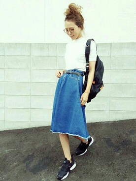 「Reebok（リーボック）のユニセックス リーボック インスタ ポンプフューリー ブラック Reebok INSTAPUMP FURY OG V65750（スニーカー）」を使った、maiさん（レディース・165cm）の夏コーディネート