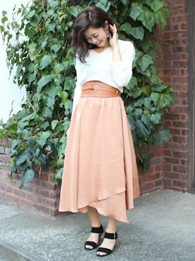 「アイテム（スカート、オレンジ系）」を使った、aiさん（レディース・157cm）の冬コーディネート