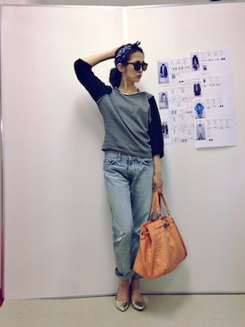 「PLAIN CLOTHING（プレーンクロージング）のアイテム（スウェット）」を使った、片桐ゆたかさん（レディース・172cm）の春コーディネート