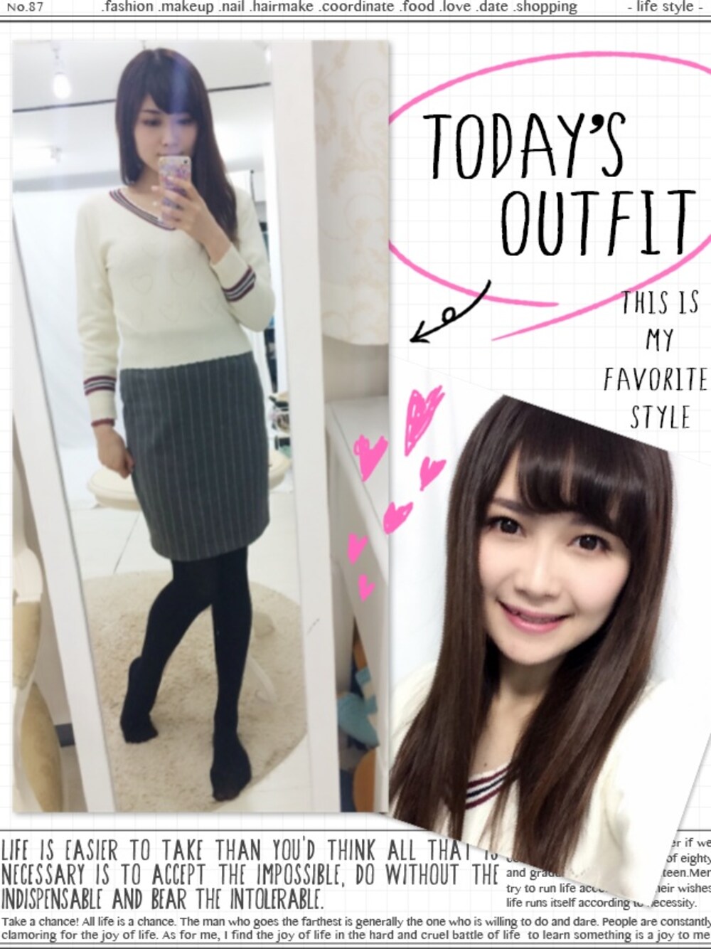 ホワイト系のニット/セーター、グレー系のスカートを着用したレディースの冬コーディネートの1枚目の写真