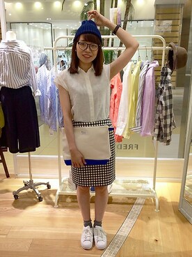 「FREDY&GLOSTER（フレディアンドグロスター）のアイテム（ニットキャップ/ビーニー）」を使った、にのさん（レディース・162cm）の夏コーディネート