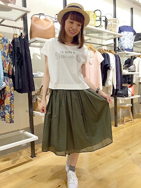 「FREDY&GLOSTER（フレディアンドグロスター）のアイテム（Tシャツ/カットソー）」を使った、にのさん（レディース・162cm）の夏コーディネート