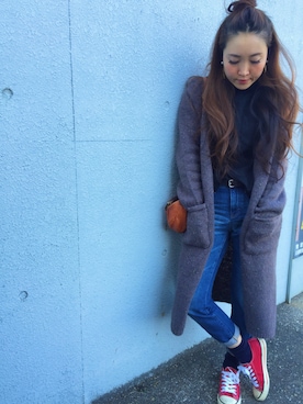 「ロングニット」｜「アイテム（その他）」を使った、norie_mixさん（レディース・155cm）の冬コーディネート