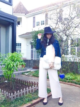 「MERCURYDUO（マーキュリーデュオ）のアイテム（デニムジャケット）」を使った、AYANO MIYAZAKIさん（レディース・161cm）の冬コーディネート