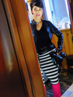 「NYC」｜「アイテム（ライダースジャケット）」を使った、naoccinaさん（レディース・170cm）の冬コーディネート
