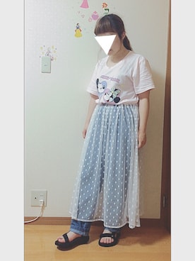 「WEGO（ウィゴー）のWEGO/2WAYチュールロングスカート（スカート）」を使った、kanamiさん（レディース・148cm）の夏コーディネート
