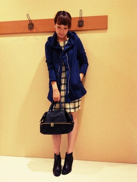「チェックワンピース」｜「アイテム（ダッフルコート）」を使った、やましさん（レディース・165cm）の秋コーディネート