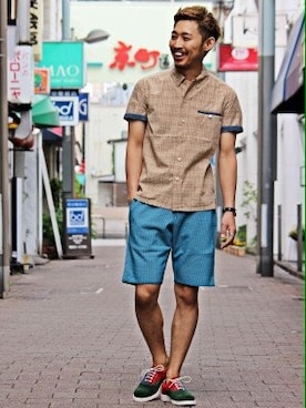 「膝上ショーツ」｜「アイテム（アンダーウェア）」を使った、Takamyさん（メンズ・172cm）の夏コーディネート