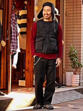 「ワークパンツ」｜「アイテム（ダウンベスト）」を使った、Takamyさん（メンズ・172cm）の秋コーディネート