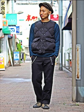 「ワークパンツ」｜「アイテム（ダウンベスト）」を使った、Takamyさん（メンズ・172cm）の秋コーディネート