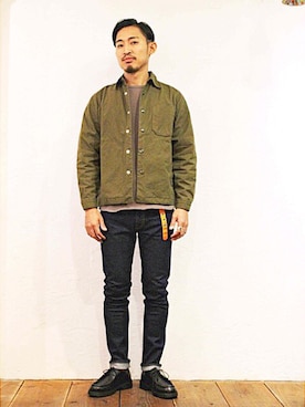 「NECESSARY or UNNECESSARY（ネセサリーオアアンネセサリー）のアイテム（その他アウター）」を使った、Takamyさん（メンズ・172cm）の秋コーディネート