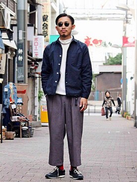 「NECESSARY or UNNECESSARY（ネセサリーオアアンネセサリー）のアイテム（その他アウター）」を使った、Takamyさん（メンズ・172cm）の秋コーディネート