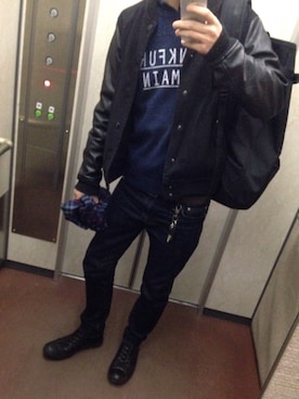 「OBEY」｜「アイテム（デニムパンツ）」を使った、yx03さん（メンズ・176cm）の冬コーディネート