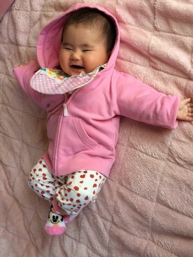 「アイテム（その他ベビー用品、パープル系）」を使った、ムギちゃんさん（キッズ・70cm）の春コーディネート