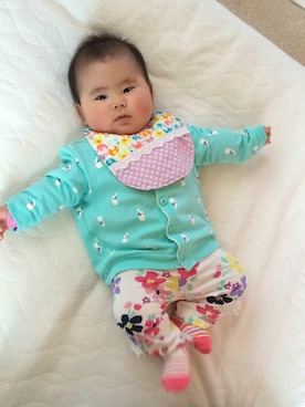 「アイテム（その他ベビー用品、パープル系）」を使った、ムギちゃんさん（キッズ・70cm）の春コーディネート