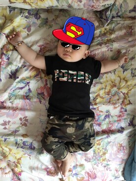 「アイテム（ロンパース、ブラック系）」を使った、Stella__Fanさん（キッズ・70cm）の夏コーディネート