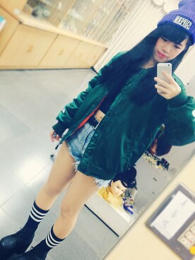 「school」｜「アイテム（ナイロンジャケット）」を使った、Debby Chenさん（レディース・161cm）の冬コーディネート