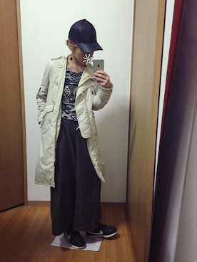 「JEANASIS（ジーナシス）のアイテム（ステンカラーコート）」を使った、10も3さん（レディース・155cm）の冬コーディネート