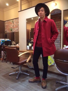「SEVENDAYS=SUNDAY（セブンデイズサンデイ）のアイテム（ピーコート）」を使った、シンペエさん（メンズ・171cm）の冬コーディネート