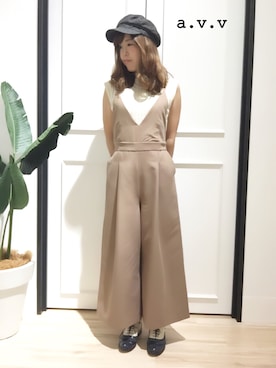 「a.v.v（アーヴェヴェ）のアイテム（オールインワン・サロペット）」を使った、mio☻miloさん（レディース・156cm）の秋コーディネート