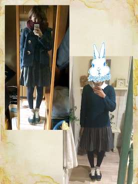 「タイツ×靴下」｜「アイテム（ダッフルコート）」を使った、(*´︶`*)さん（レディース・162cm）の冬コーディネート