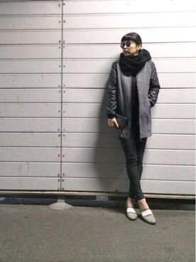 「ドッキング」｜「アイテム（ノーカラージャケット）」を使った、AYAKAiさん（レディース・168cm）の冬コーディネート