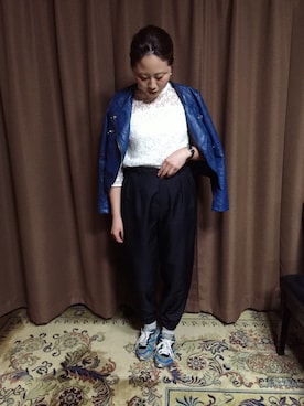 「ソックス」｜「アイテム（ライダースジャケット）」を使った、725さん（レディース・162cm）の秋コーディネート
