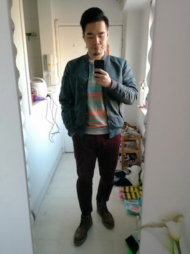 「PULL&BEAR（プルアンドベア）のアイテム（ライダースジャケット）」を使った、shinno_dooさん（メンズ・175cm）の秋コーディネート